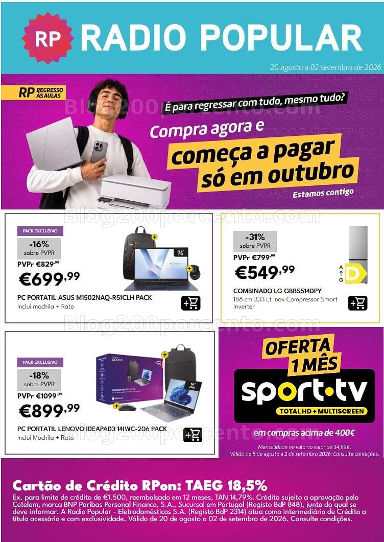 Antevisão Folheto RADIO POPULAR Regresso às Aulas Promoções de 20 agosto a 2 setembro